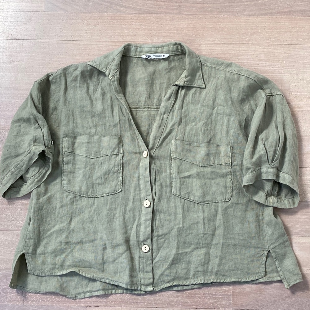 ZARA Cropped Linen Top Size L